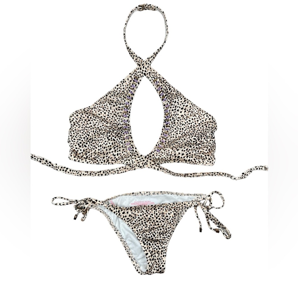VS- Leopard Print Embellished Keyhole Bikini S/M